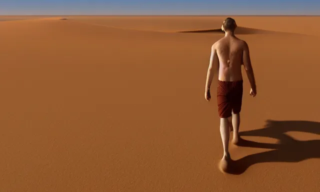 Image similar to a man made of water walking in the sahara, photorealistic, cinematic lighting, 8 k, extremely detailed