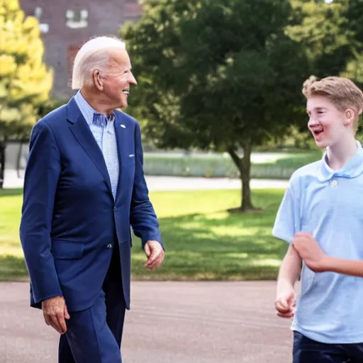 Image similar to A portrait photo of joe biden teams up with a teenage joe biden, perfect faces, 50 mm, award winning photography