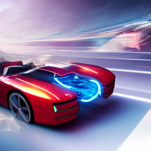 Image similar to Saul Goodman driving a convertible futuristic car at very high speeds, highly detailed, 4k octane render