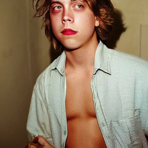 Image similar to cole sprouse photographed by nan goldin