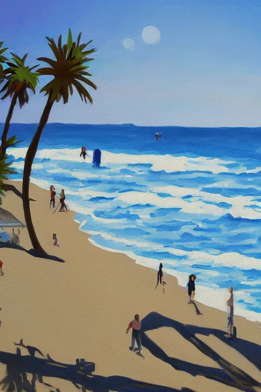 Prompt: Santa Monica Beach Painting, Beach Wall Decor