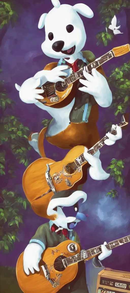 Image similar to K.K Slider playing guitar at a concert, portrait full body, digital art, high quality, detailed