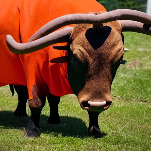 Image similar to bull wearing orange inmate clothes