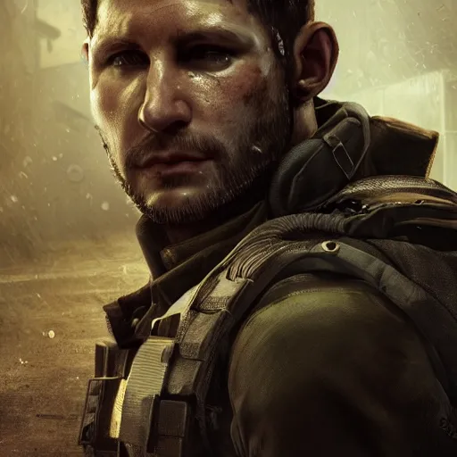 Prompt: chris redfield in escape from tarkov, au naturel, hyper detailed, digital art, trending in artstation, cinematic lighting, studio quality, smooth render, unreal engine 5 rendered, octane rendered, art style by klimt and nixeu and ian sprigger and wlop and krenz cushart