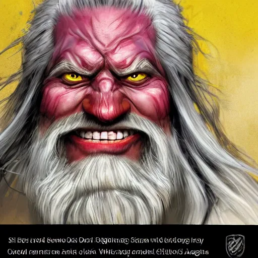 Prompt: bright, colorful, realistic, detailed from Elder Scrolls: Shivering isles concept art of The Mad God Sheogorath with a madsmile, Caucasian skin, combed white beard and combed white hair backlighting, kodachrome, high contrast, highly detailed, sharp focus, digital painting, concept art, illustration, trending on artstation, comic book by Alex Ross and Adam Adamowicz cover art