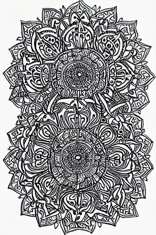 Image similar to symmetric fish mandala ink drawing