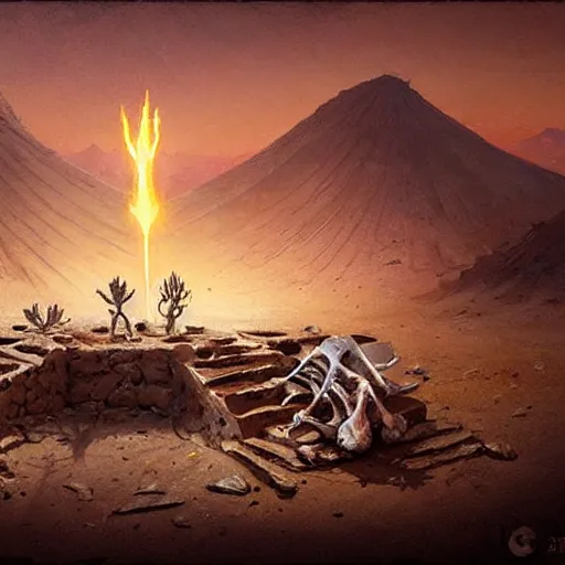 Image similar to a desert made out of bones, by greg rutkowski, magic the gathering