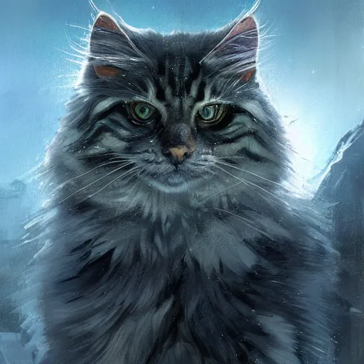 Prompt: concept art, siberian cat, 8 k, cyberpunk, by james gurney, greg rutkowski, john howe, artstation