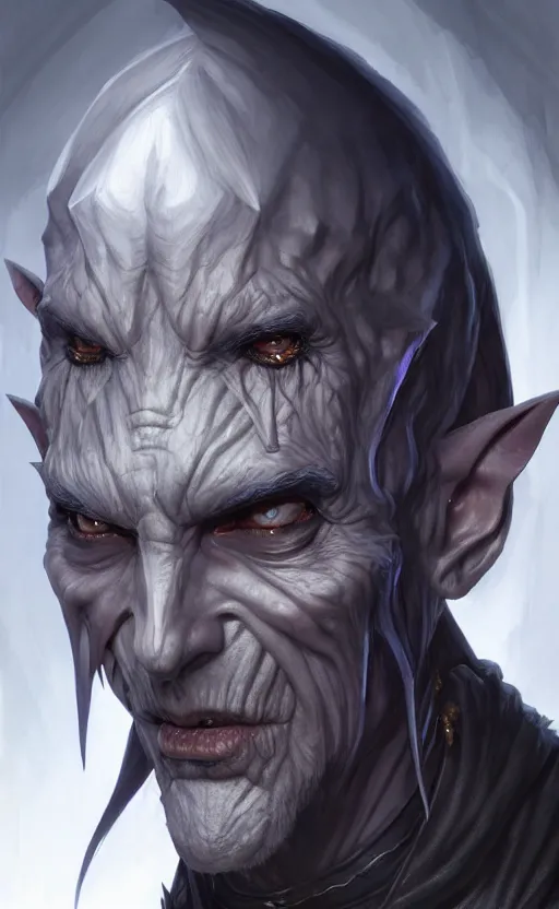 Image similar to legendary creepy dark elf wizard, highly detailed, d & d, fantasy, highly detailed, digital painting, trending on artstation, concept art, sharp focus, illustration, global illumination, ray tracing, realistic shaded, art by artgerm and greg rutkowski and fuji choko and viktoria gavrilenko and hoang lap