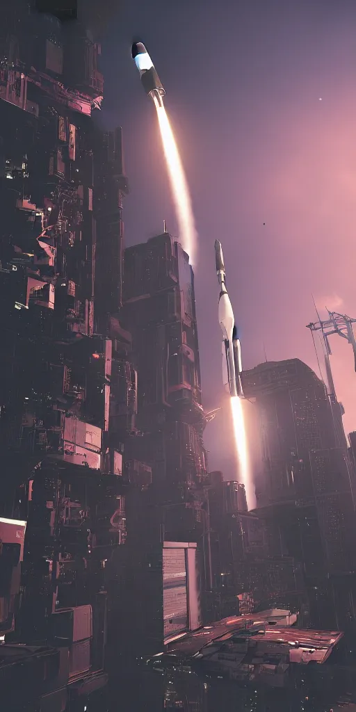 Image similar to Cyberpunk rocket launch