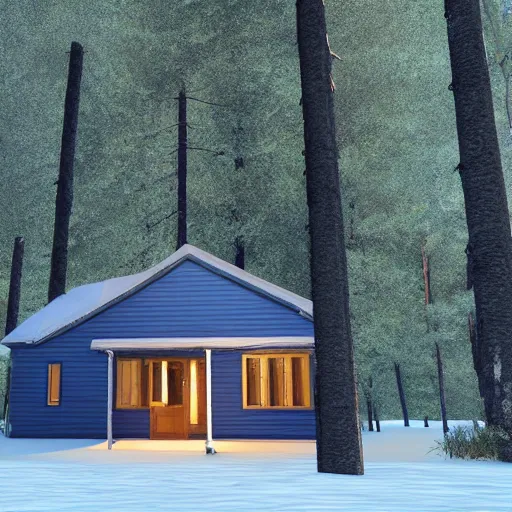 Image similar to a ultra realistic blue lightning arc over a cabin in the wood, by night. complex, highly detailed, unreal engine 5, 8 k render