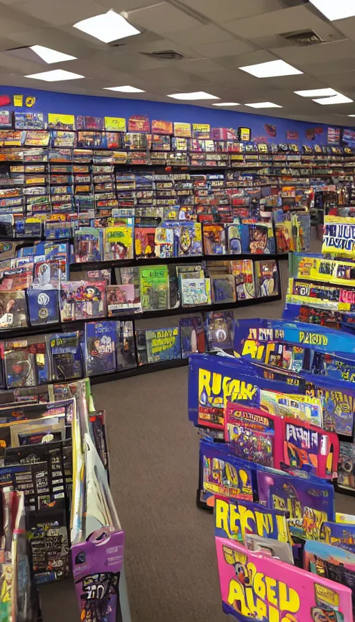Prompt: rugrats style, blockbuster movie rental store