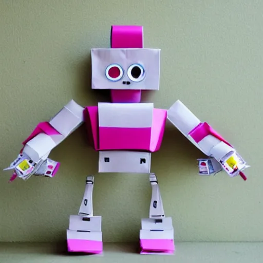 Image similar to a robot made of origami, cute, artwork