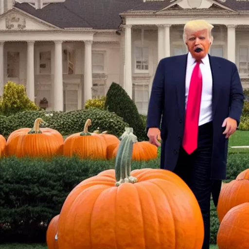 Image similar to donald trump has a giant pumpkin head