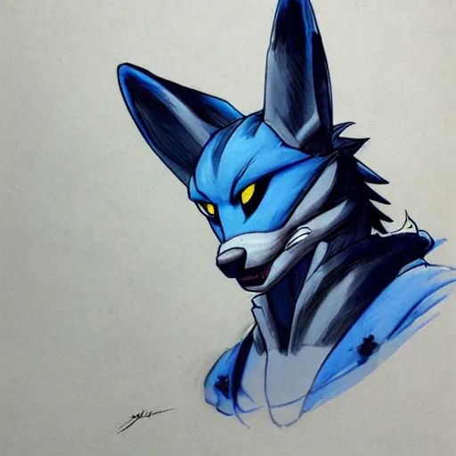 Image similar to Portrait of Lucario, made by Yoji Shinkawa, Highly detailed, fantasy themed, dynamic posing