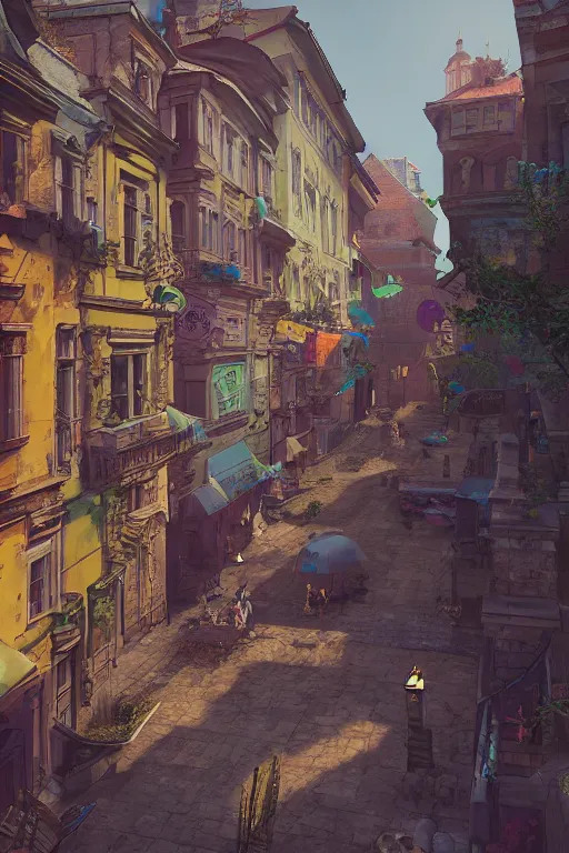 Image similar to lviv, colorful, matte background : 0. 9 | by jim henson : 0. 7 | dave melvin : 0. 4 | unreal engine, deviantart, artstation, octane, finalrender, concept art, hd, 8 k resolution : 0. 8