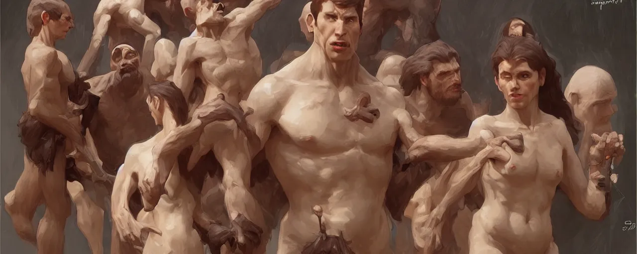 Prompt: the evolution of man from ape to human, highly detailed, artstation, concept art, smooth, sharp focus, illustration, , digital art from artstation, digital art from deviantart, by Stjepan Sejic, Ruan Jia, and Mandy Jurgens, and Artgerm, and william adolphe bouguereau