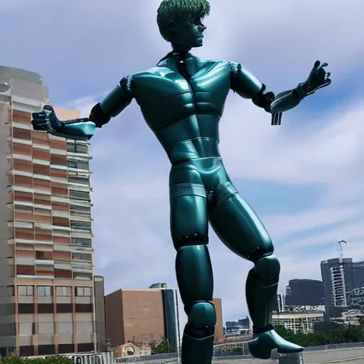 Image similar to a realistic detailed photo of a guy who is an attractive humanoid who is half robot and half humanoid, who is a male android, wrestler bo nickal, shiny skin, posing like a statue, blank stare, by the pool, on display, showing off his muscles, humanoid robot, frozen ice statue