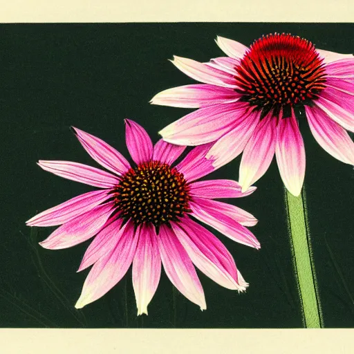 Image similar to echinacea, illustration from a botanical treatise, rich and contrasting colours