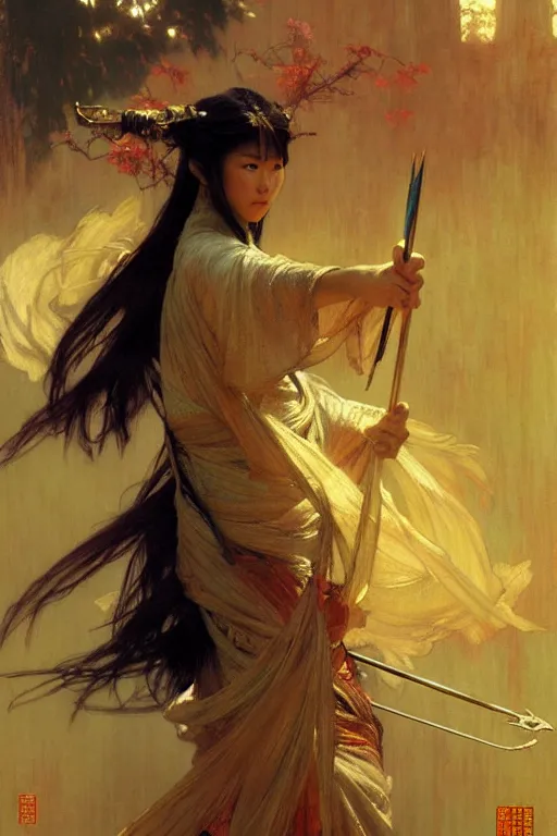 Prompt: wuxia, painting by gaston bussiere, craig mullins, greg rutkowski, alphonse mucha