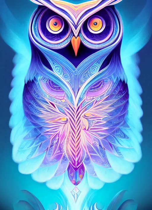 Image similar to symmetry!! product render poster vivid colors divine proportion owl, divine, glowing fog intricate, elegant, highly detailed, digital painting, artstation, concept art, smooth, sharp focus, illustration,