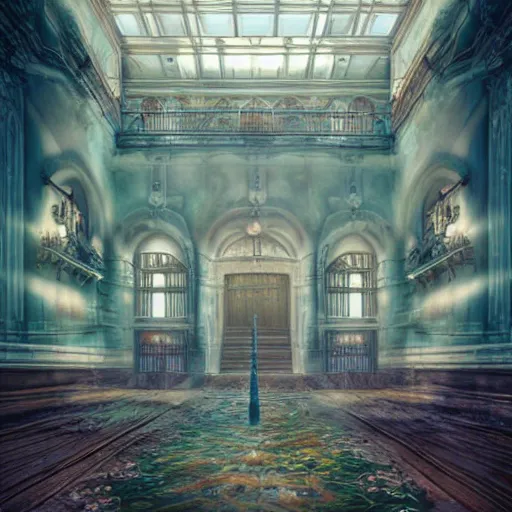 Image similar to eldritch legislature, fantasy, realistic colorful photography, interior, hyperrealism, incredible, detailed