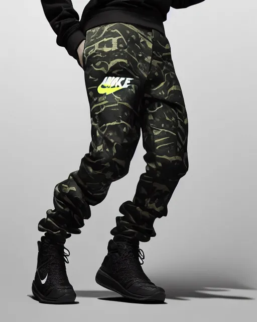 Image similar to Medium shot of a character wearing Nike ACG+Acronym P31-DS Pants in the style of greg rutkowski