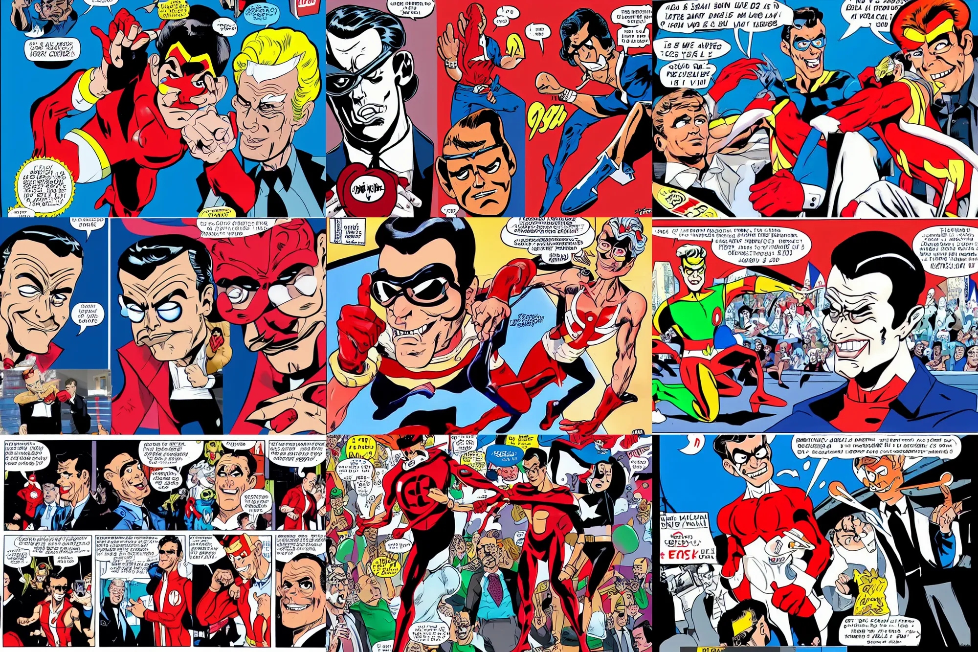 Prompt: macron as plastic man, comic style