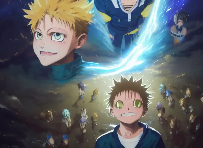 Image similar to highly detailed portrait of zatch bell, in my hero academia, stephen bliss, 8 k, unreal engine, fantasy art by greg rutkowski, loish, rhads, ferdinand knab, makoto shinkai and lois van baarle, ilya kuvshinov, rossdraws, tom bagshaw, global illumination, radiant light, detailed and intricate environment