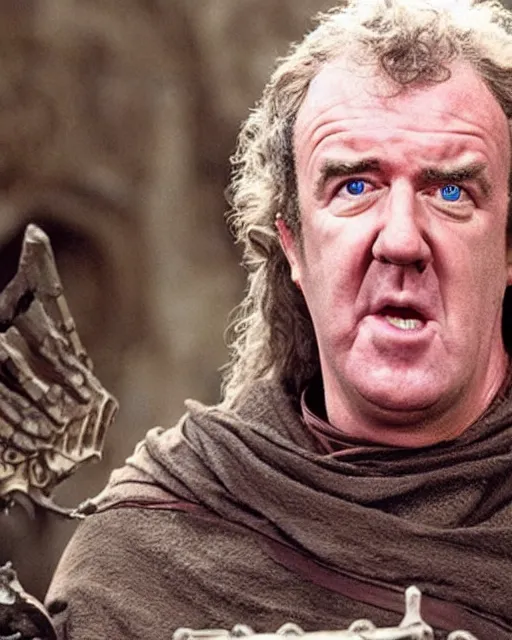 Prompt: film still of jeremy clarkson as the dark lord from the movie the lord of the rings. photographic, photography