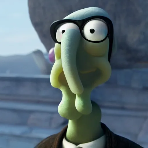 Prompt: squidward in movie scene, 4 k, hdr, photorealistic