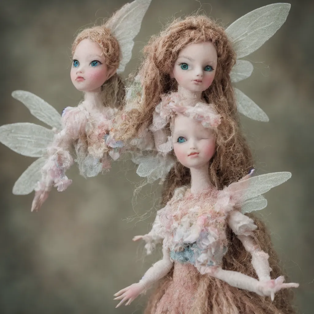 Image similar to high quality presentation photo of a detailed fairy doll in the style of Nicoletta Ceccoli photography 4k f1.8 anamorphic bokeh 4k Canon Nikon