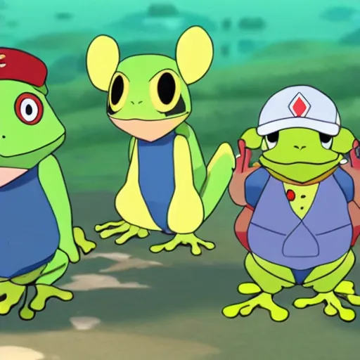 Image similar to frog pokemon, wes anderson, screenshot from pokemon sword and shield