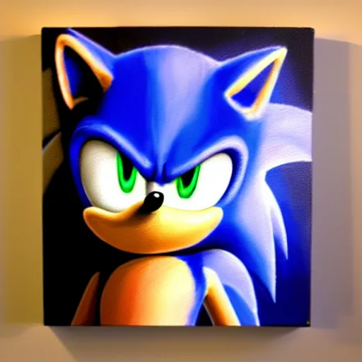 Image similar to sonic the hedgehog, dramatic lighting oil painting chiaroscuro