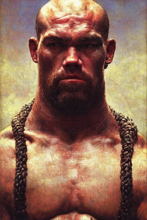 Prompt: head portrait of jocko willink as huge warrior with muscular neck, by lawrence alma tadema and zdzislaw beksinski and norman rockwell