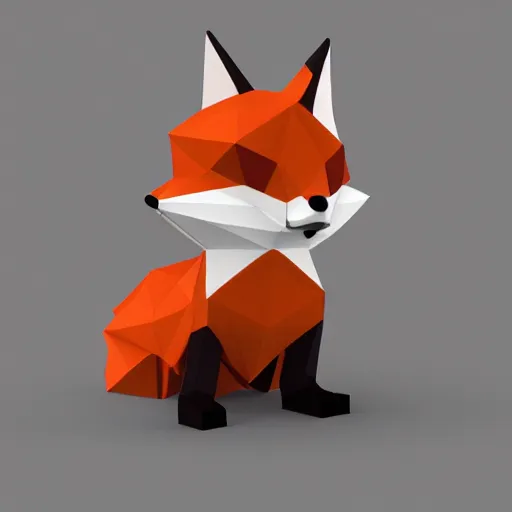 Image similar to Low Poly 3D render of a plush fox, digital art, trending on artstation