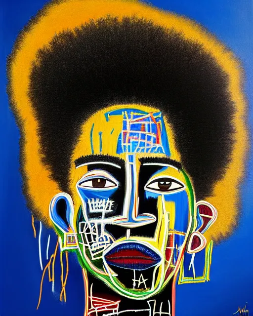 Prompt: high detailed !dream A extremely ultra highly detailed majestic hi-res beautiful immaculate head and shoulders award winning painting stunning masterpiece of the face of a strong black african man with an afro by Jean-Michel Basquiat, 8k, high textures, ultra hyper sharp, insanely detailed and intricate, super detailed, 8k HDR ultra high quality