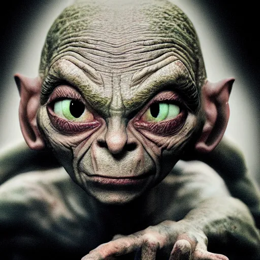 Prompt: gollum from the lord of the rings photo in the style of chris fallows photography