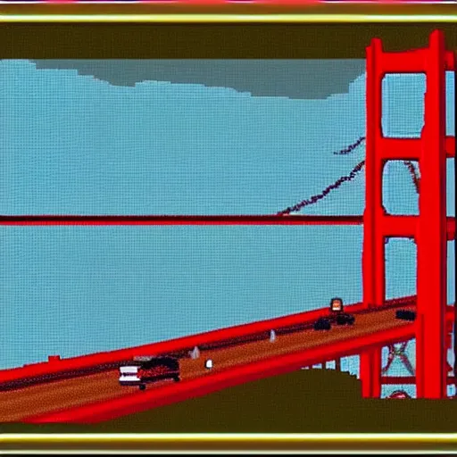 Prompt: pixel art of san francisco golden gate bridge