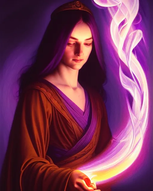 Prompt: violet fire, portrait of saint germain holding a violet colored flame, purple fire, intricate, elegant, highly detailed, digital painting, artstation, concept art, smooth, sharp focus, illustration, art by artgerm and greg rutkowski and fra angelico and alphons mucha