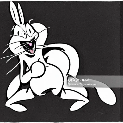 Image similar to bugs bunny being eaten by a mountain lion, animated, old cartoon style