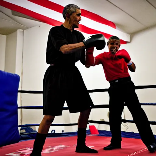 Image similar to barack obama having a boxing match against darth vader