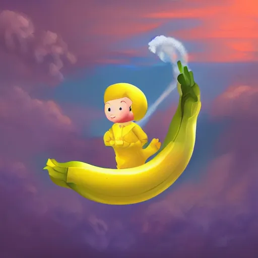 Prompt: heavenly banana going to heaven. perfection. digital art by meeple