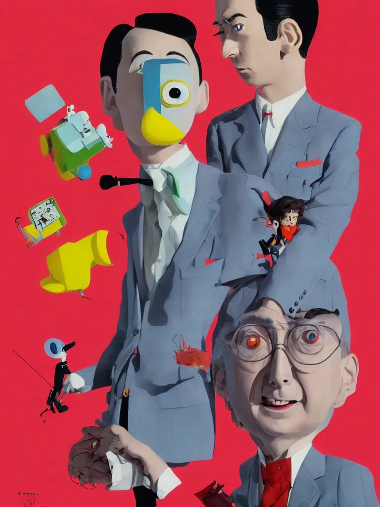 Prompt: portrait of peewee herman by goro fujita and simon stalenhag and wes anderson and alex andreev and chiho aoshima and beeple and banksy and kandinsky and magritte and basquiat and picasso, 8 k, trending on artstation, hyper detailed, cinematic