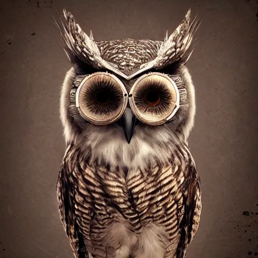 Image similar to Warrior owl art nuveau, steampunk, symmetry, unreal engine,