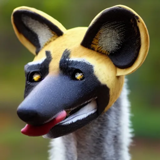 Image similar to african wild dog fursuit head in the style of van gogh