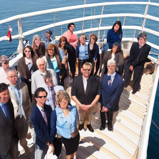 Prompt: photograph of a ship full of math professors, wide shot, sunny day, soft focus