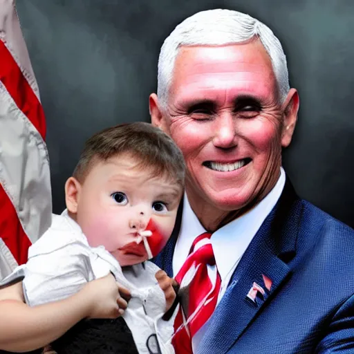 Image similar to mike pence holding a baby that looks exactly like him