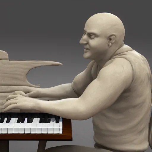 Image similar to a keyboard player made of clay, hyper detailed, 8 k, photorealistic, unreal engine, trending on artstation,