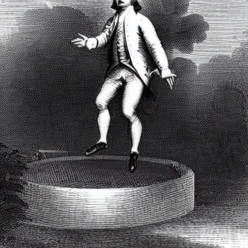 Image similar to george washington jumping on a trampoline